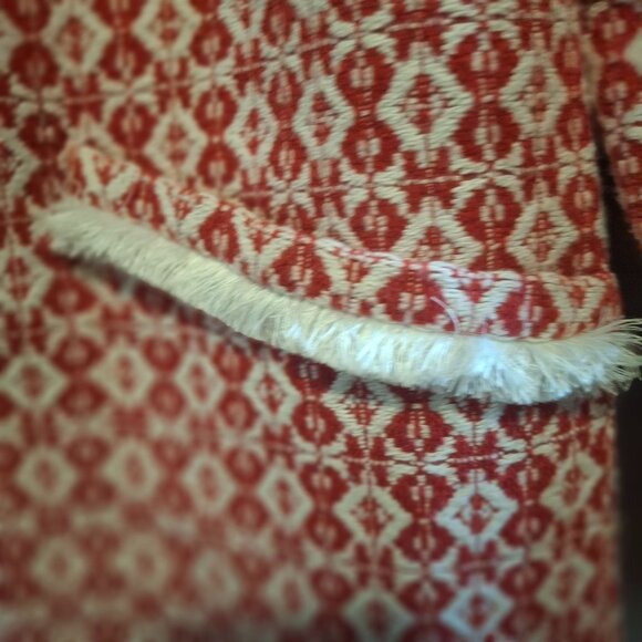 Cynthia Rowley Red & White Textured Open Front Jacket Size S Artsy Cozycore - Picture 3 of 8